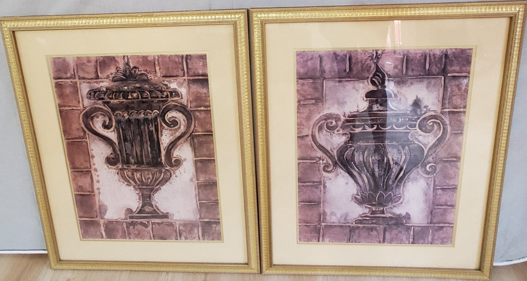 Two Tuscan Urn Vase Renaissance Art Prints Gold Gilt Framed 24 x 30