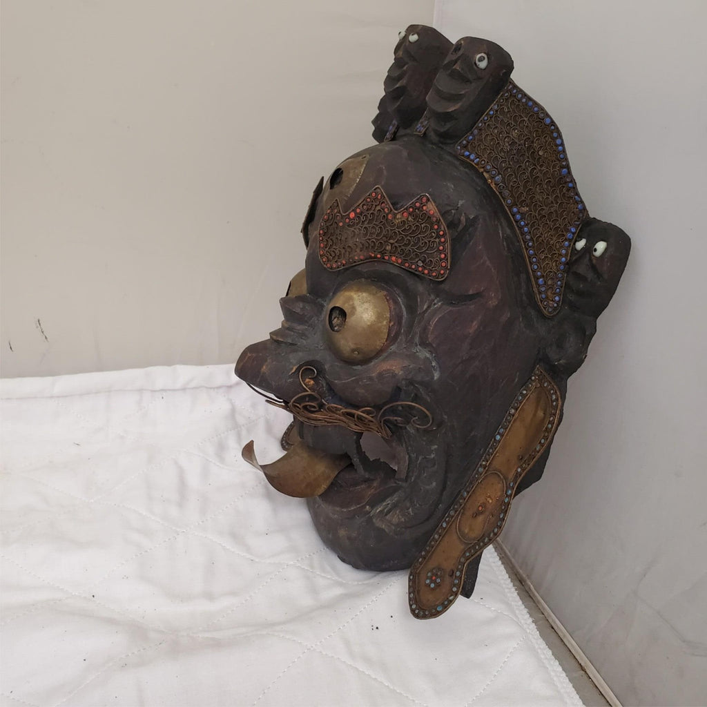 Ornate Tibetan Buddhist Mahakala Mask for Spiritual Display