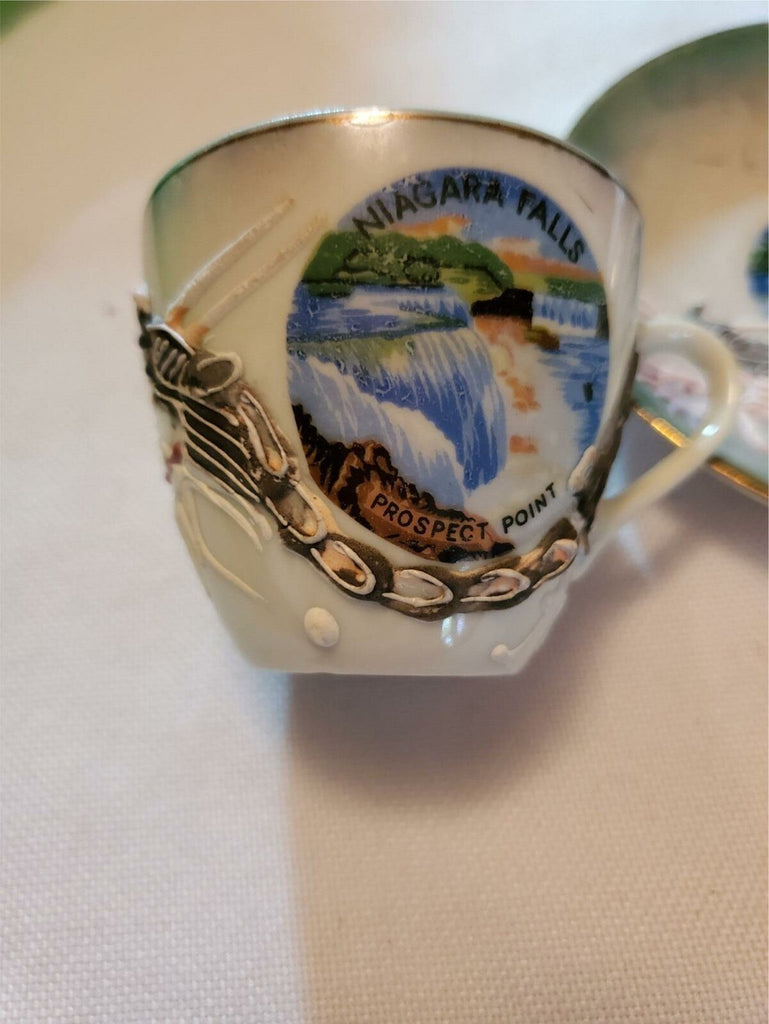 Niagra Falls China Dragonware Tea Cup & Saucer - Sea Foam Green Demitase Size