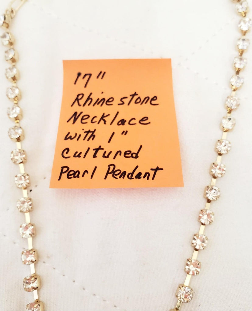 17" Rhinestone Necklace with Cultured Pearl Pendant