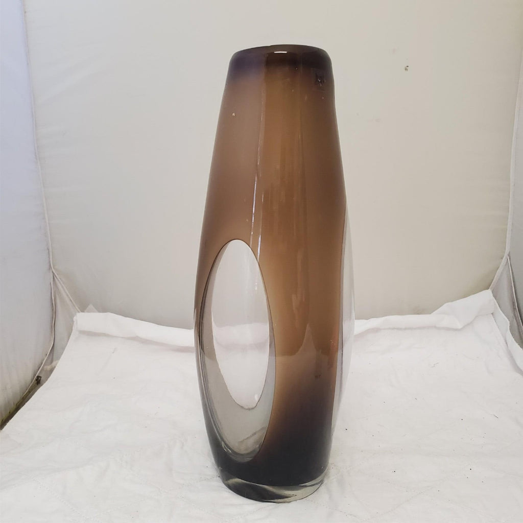 HQT Hand Made Home Design 19” Large Murano Brown & Cream Art Glass Vase