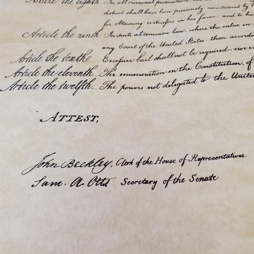 Bill of Rights Poster on Hand-Finished Antiqued Parchment Paper