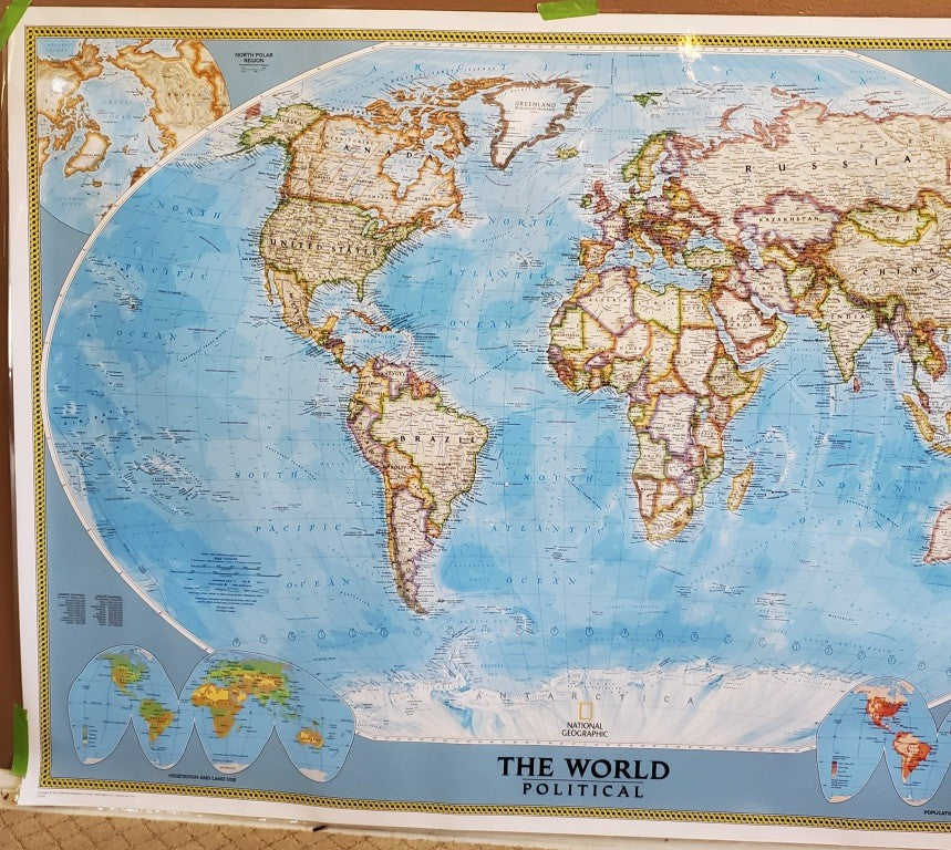 National Geographic Society THE WORLD MAP Physical Political 1994 43 x 30 inches