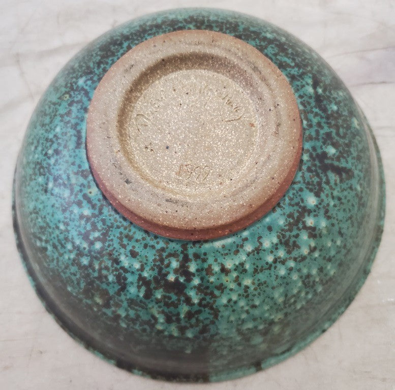 1999 Drew Montgomery Hand Made Teal and Brown Ceramic Decorative Bowl