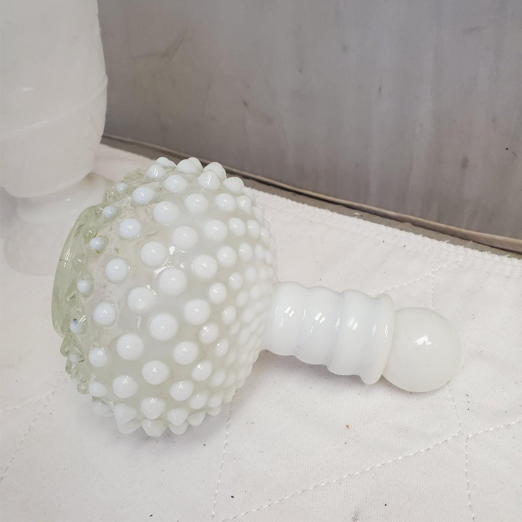 Vintage Fenton White Glass Hobnail Perfume Bottles with Sealing Caps