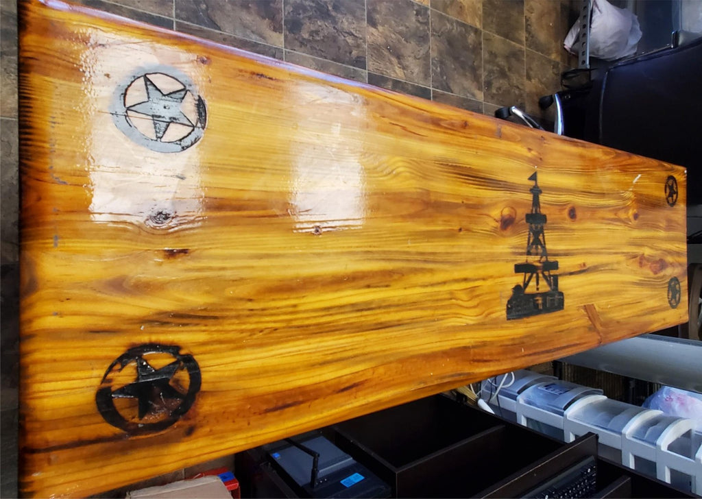 Oil Field Derrick Custom Made Wooden and Black Metal Long  Sofa Table 60 x 17 In