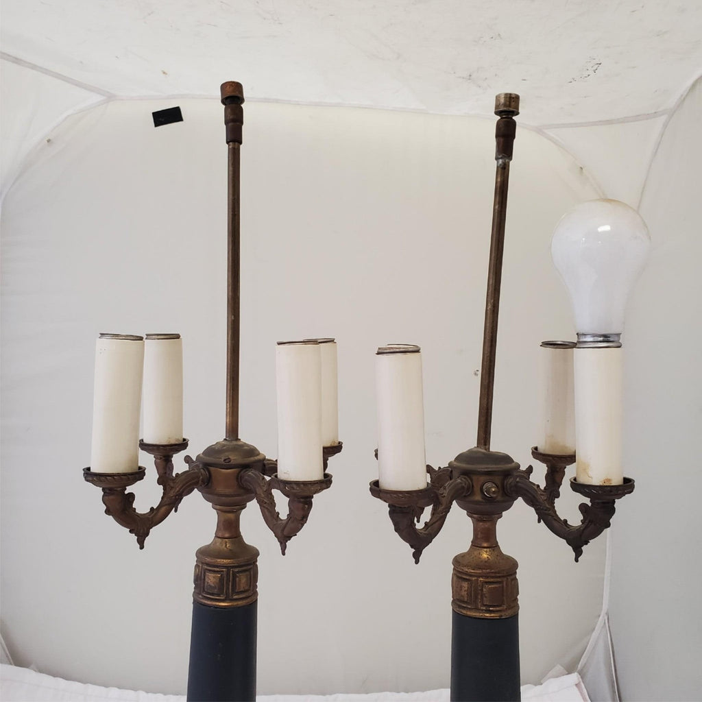 Lot of 2 Vintage Brass Candelabra Table Lamps A13