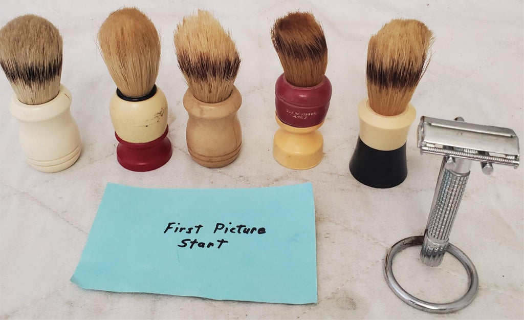 Lot of 6 Assorted Vintage Shaving Brushes & Razor