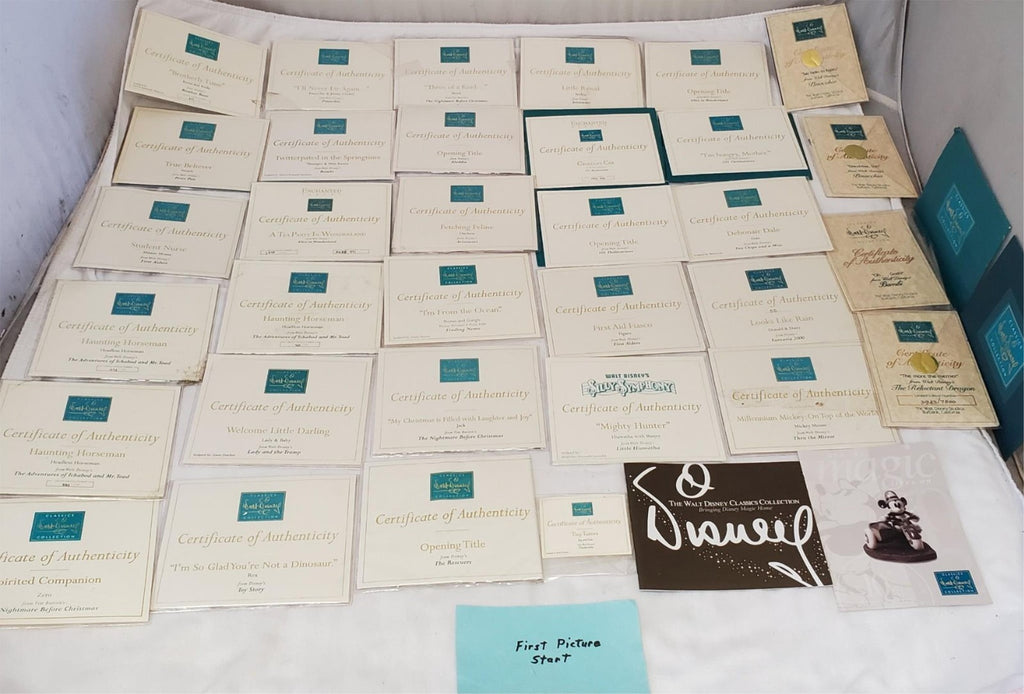 Large Lot of Walt Disney Collection Certificate of Authenticity COA Paperwork