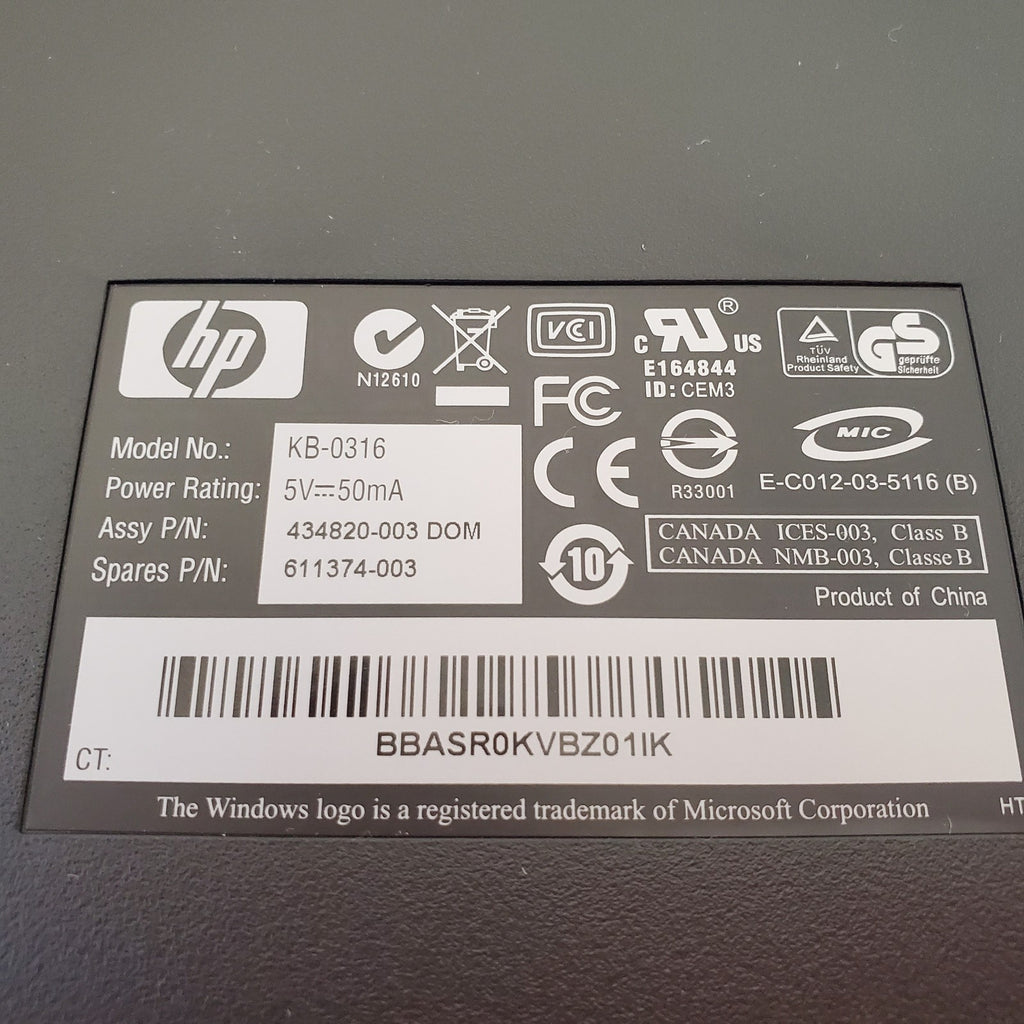 HP 434820-003 KB-0316 Wired Keyboard Black Silver