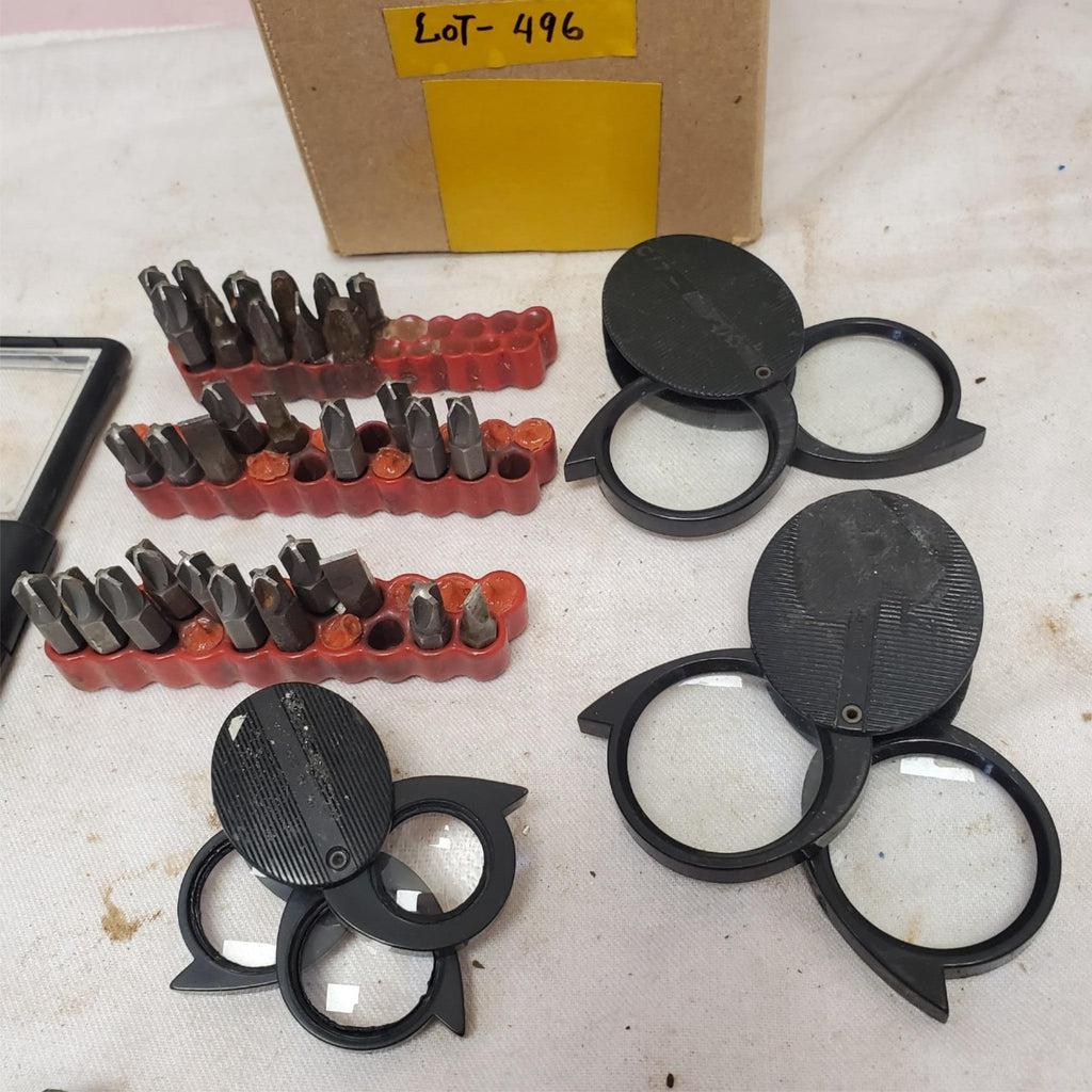 Lot of Screwdriver Bits and Magnifying Tools