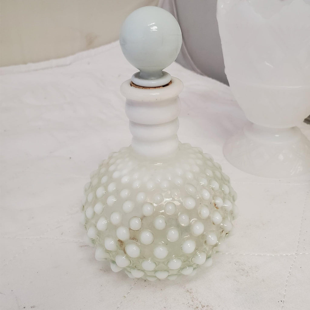 Vintage Fenton White Glass Hobnail Perfume Bottles with Sealing Caps