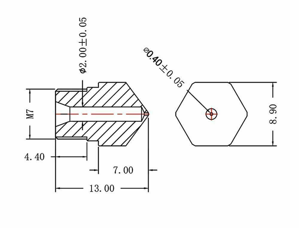 2X 3D Printer MK8 Hardened Steel Nozzle 1.75mm 0.4mm