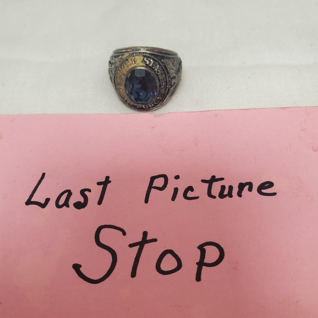 Sterling Silver Antique Art Deco Blue Glass US Air Force Ring
