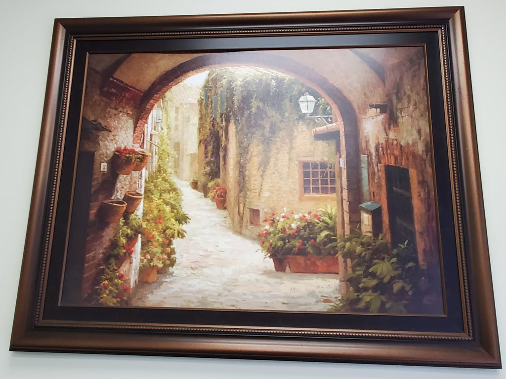 Very Large Mediterranean Tuscan Framed Decorative Print 47i n x 59 in