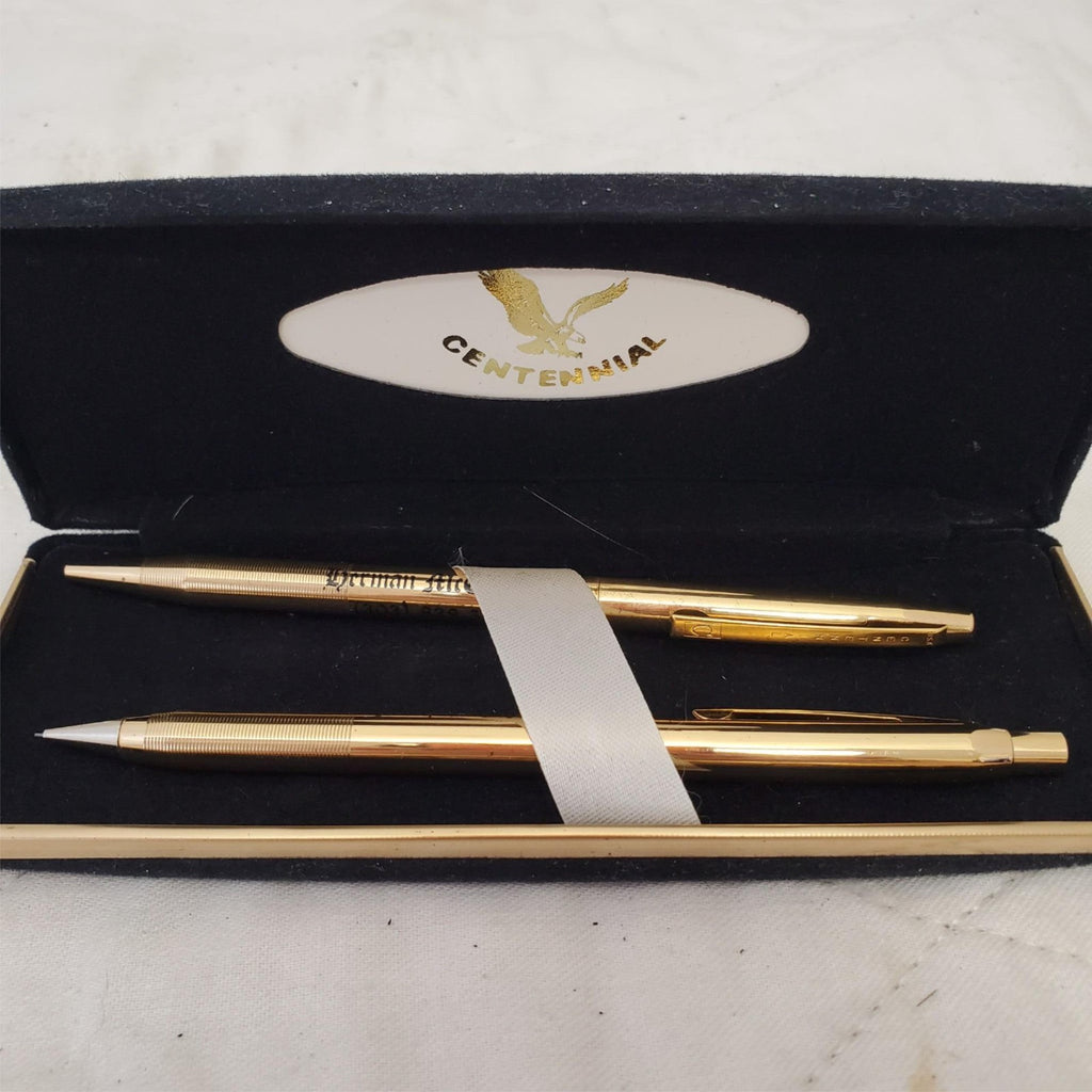 Centennial Gold-Tone Pen & Mechanical Pencil Set in Black Velvet Case