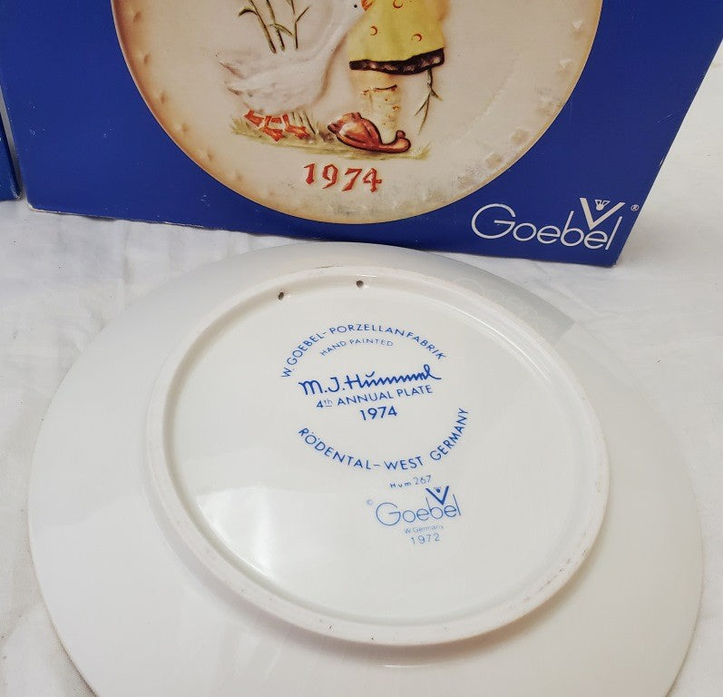 Two Original M.J. Hummel Annual Plate 1974 In Bas Relief Western Germany