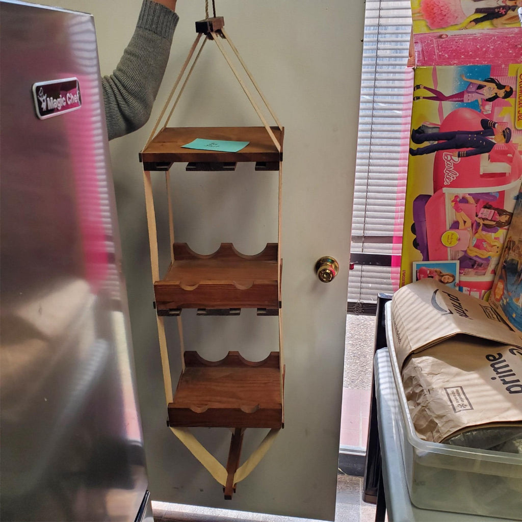 Vintage Rustic Ceiling Hanging Wine Bottle Glass Wood Rack Floating Plant Shelf