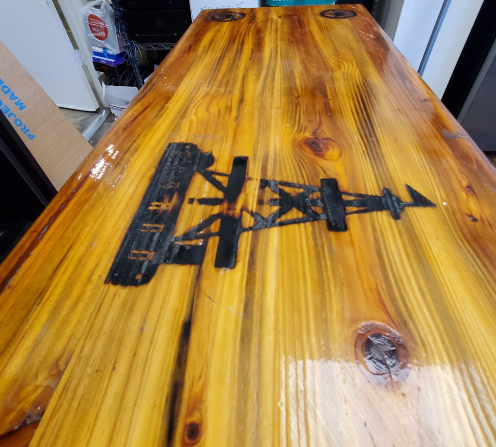 Oil Field Derrick Custom Made Wooden and Black Metal Long  Sofa Table 60 x 17 In
