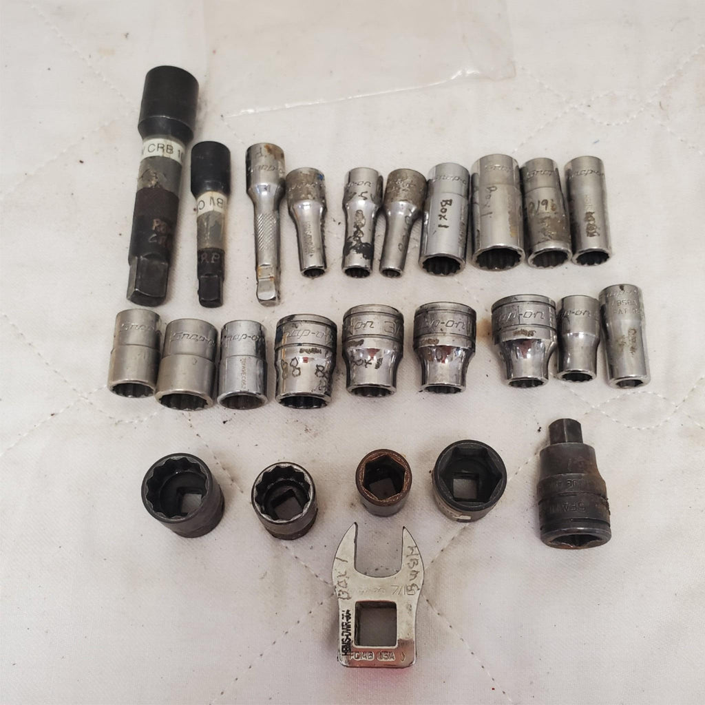 Lot of 25 Assorted Mixed Snap-On Socket Tool Set & Crowfoot Wrench LOT-808