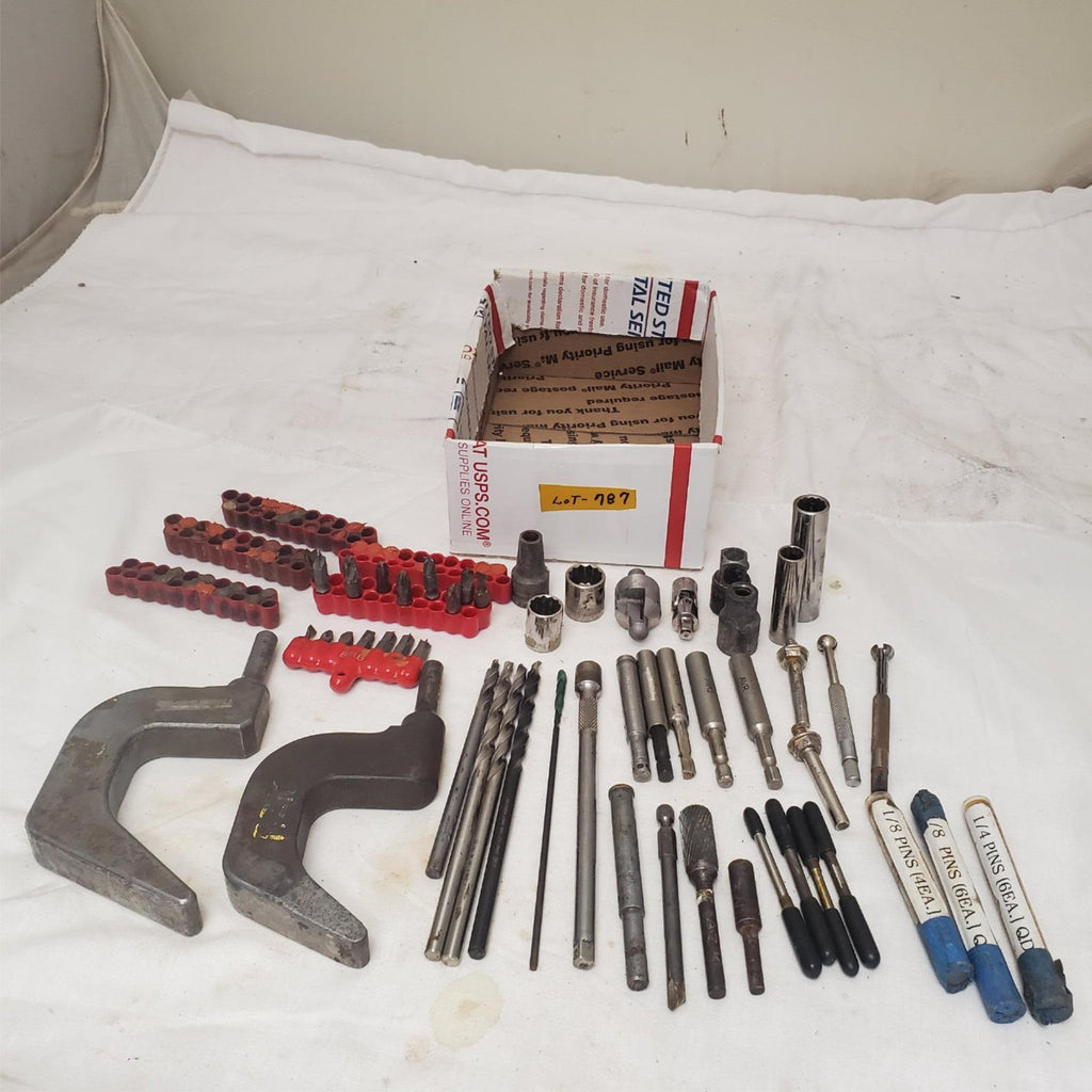 Mixed Lot of Metalworking Tools with Clamps Drill Bits & Socket Adapters LOT-787