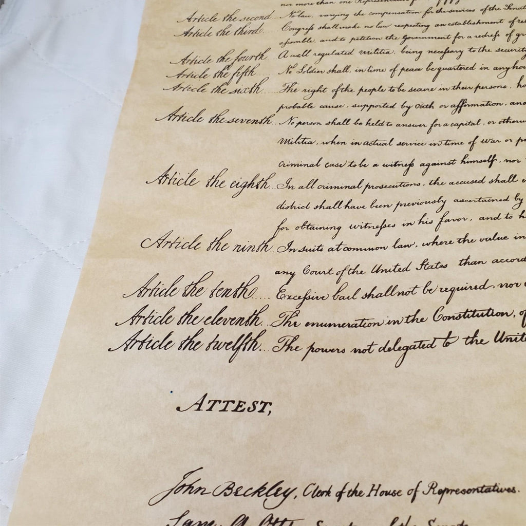 Bill of Rights Poster on Hand-Finished Antiqued Parchment Paper