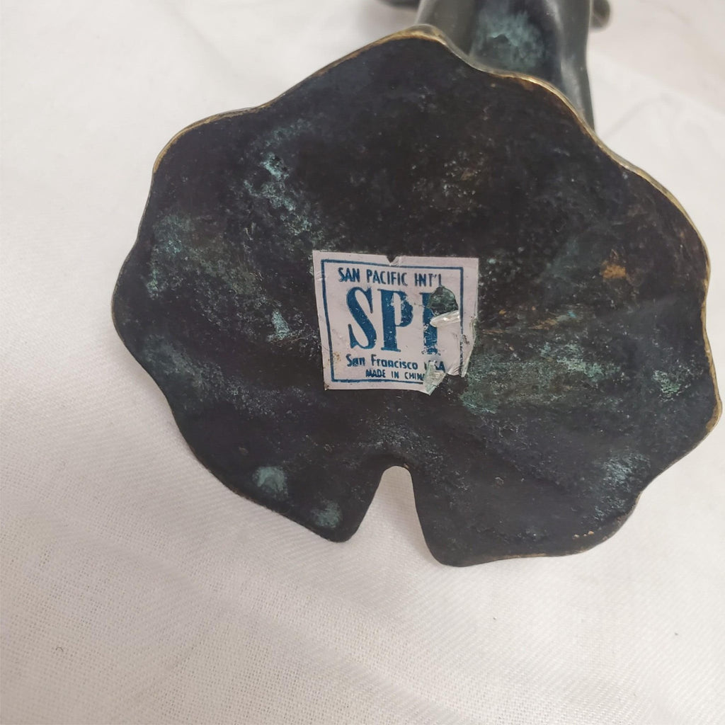 Vintage SPI Home Bronze Open Mouth Dancing Frog Candle Holder On LilyPad