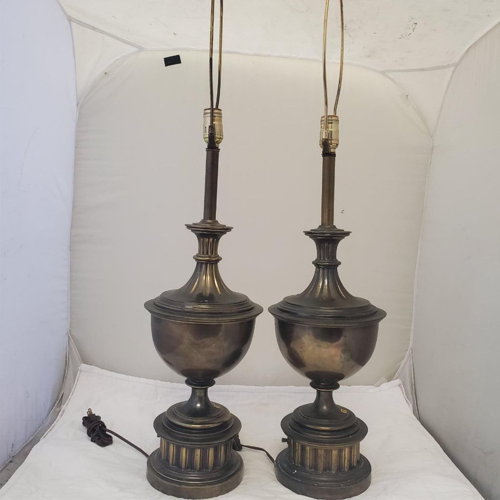 Lot of 2 Vintage Brass Urn Trophy Portable Table Lamp T