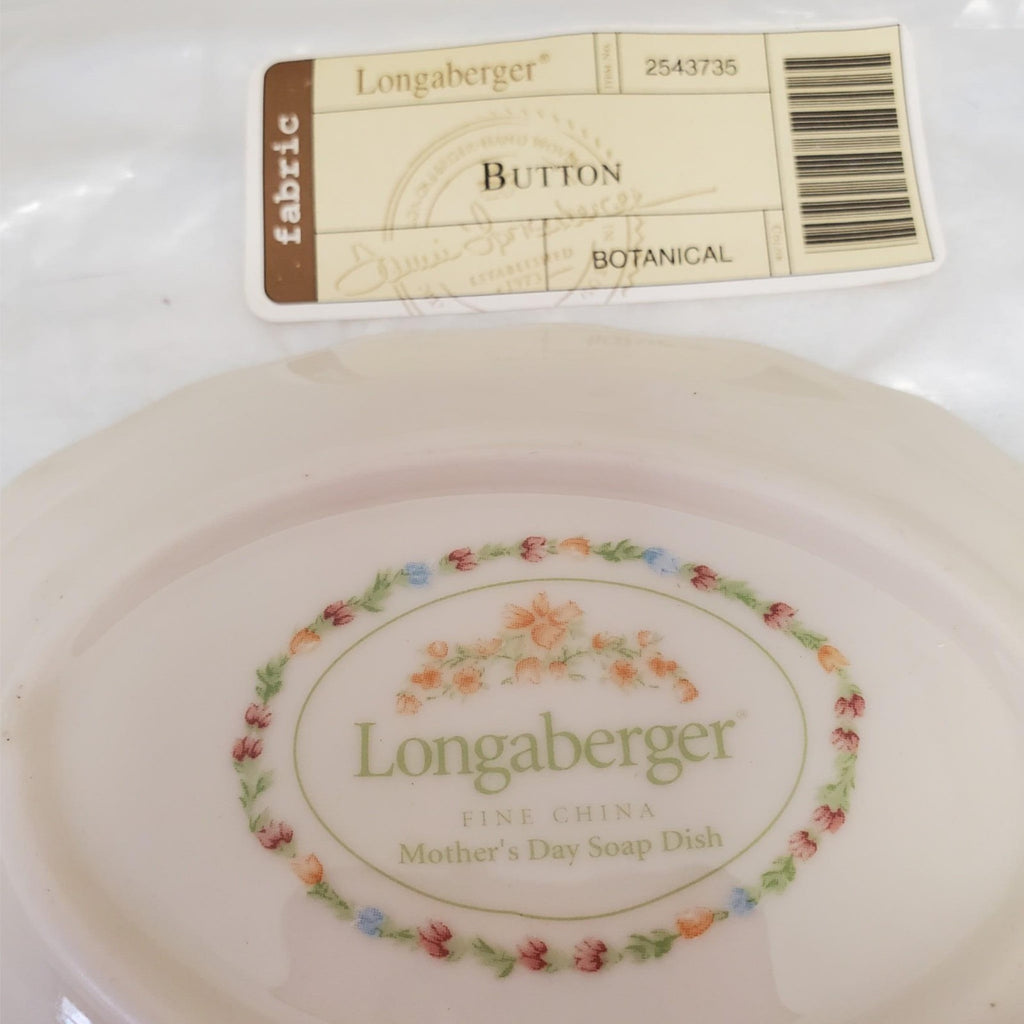 Longaberger Basket & Mother's Day Soap Dish Set Button Botanical Liner
