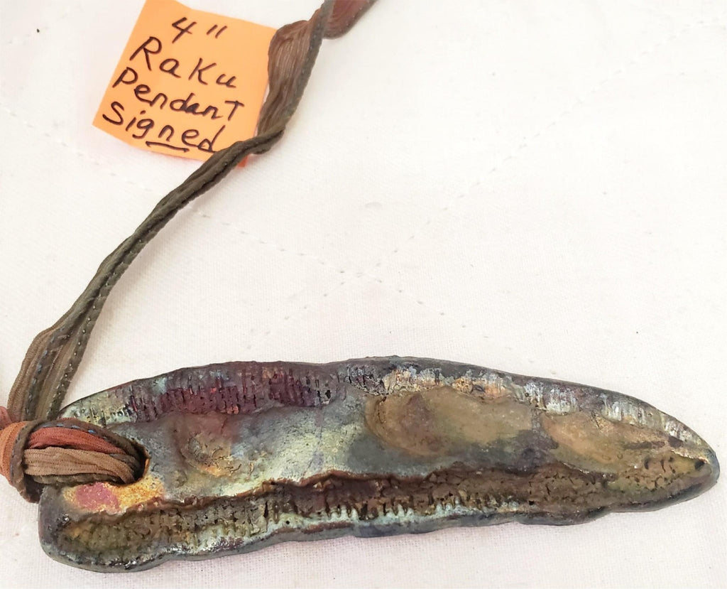 4" Vintage Signed Raku Pendant