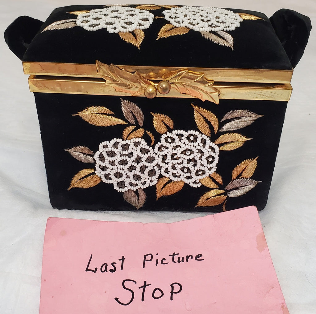 Vintage 1950s Torii Tokyo Beaded Floral Box Bag Clutch Purse Japanese