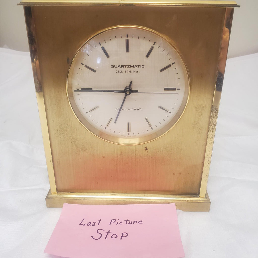 Vintage Seth Thomas Quartzmatic Award 0159-000 Brass Desk Clock