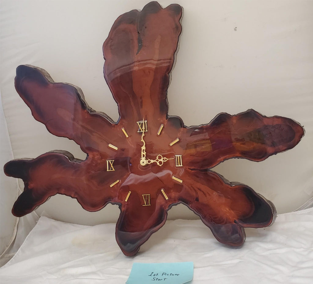 Vintage Resin Leaf Wall Clock Wood Look Roman Numerals Nature Decor Glossy