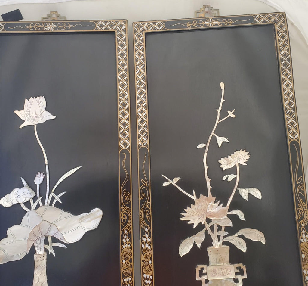 Pair Vintage Japanese laquer Wall Panels