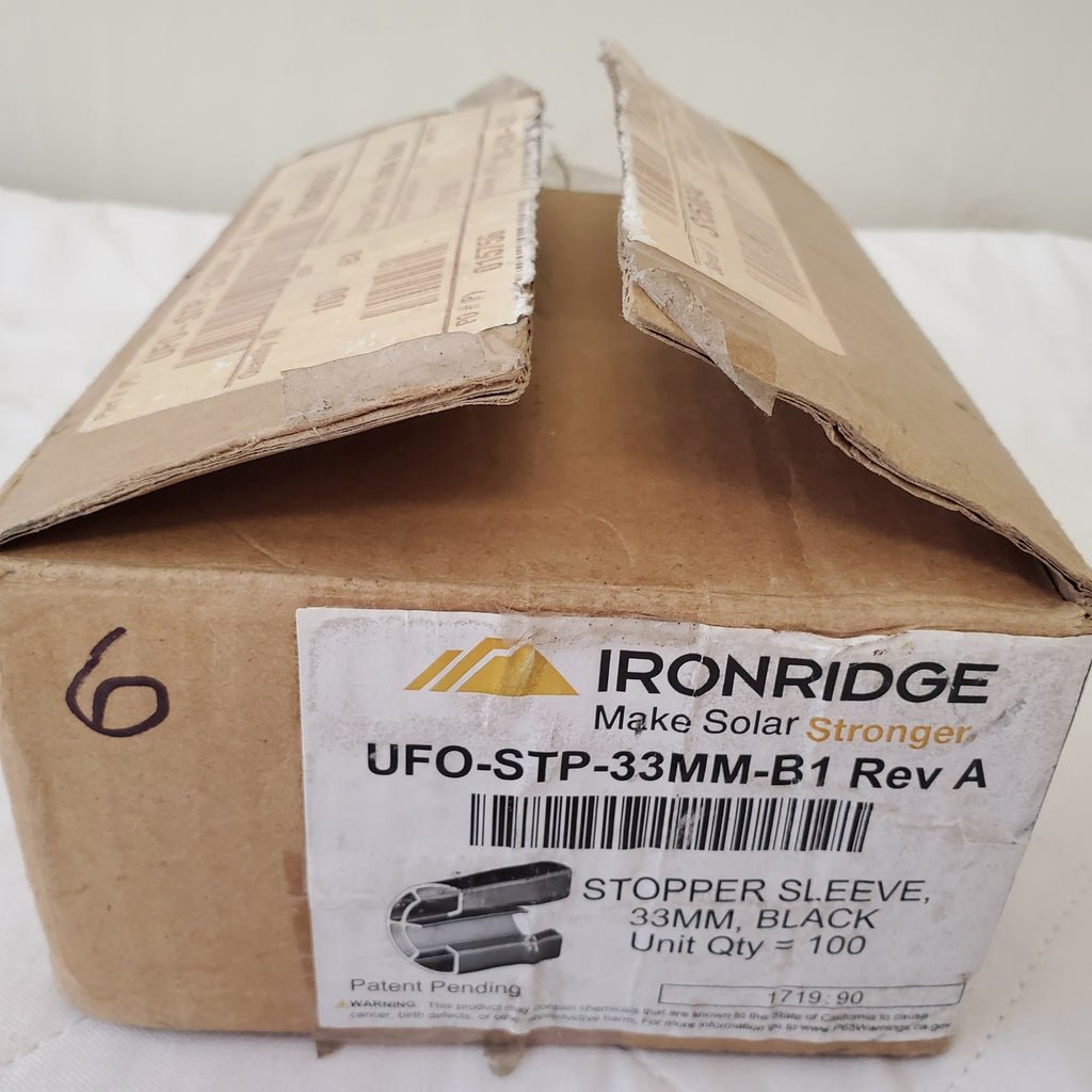Lot of 100 IronRidge Stopper Sleeves Black UFO-STP-33mm-B1 Rev A