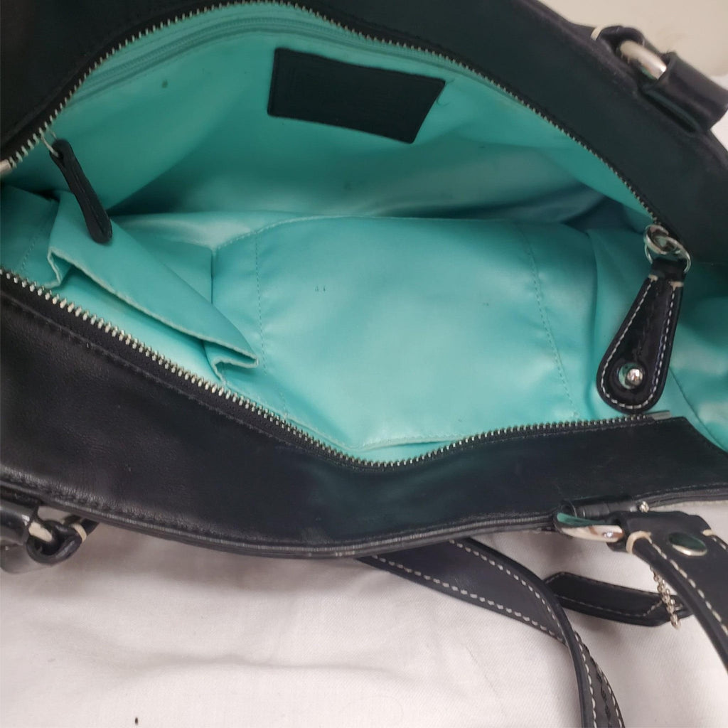 Coach Black Leather with Patent Leather Trim and Bright Blue Liner