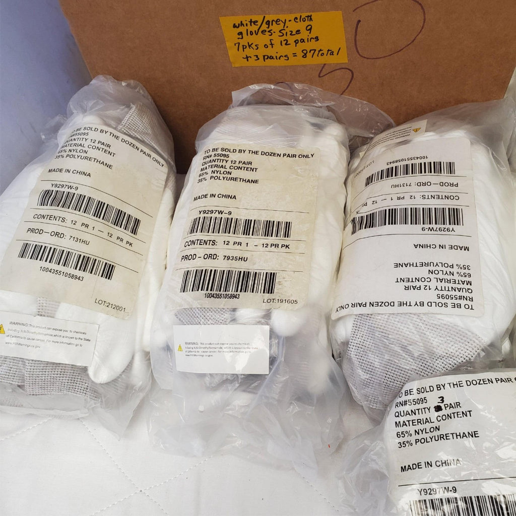 Lot of 87 Pairs FlexTech Assorted White & Grey Hand Gloves Size 9 