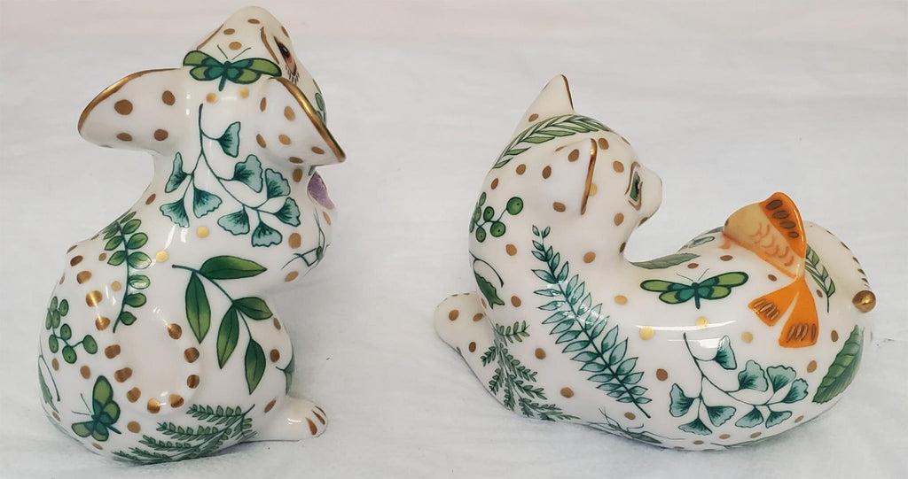 Vintage Lynn Chase Hollohaza Hungary Cat & Mouse Porcelain Figurines