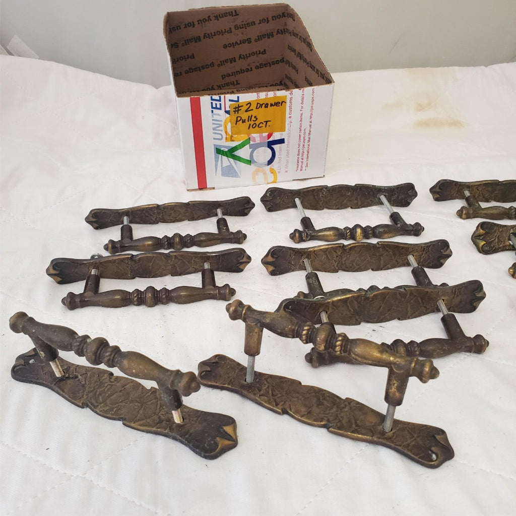 Lot of 10 Vintage Brass Amerock Carriage Cabinet Drawer Pulls w/ Back Plates #2