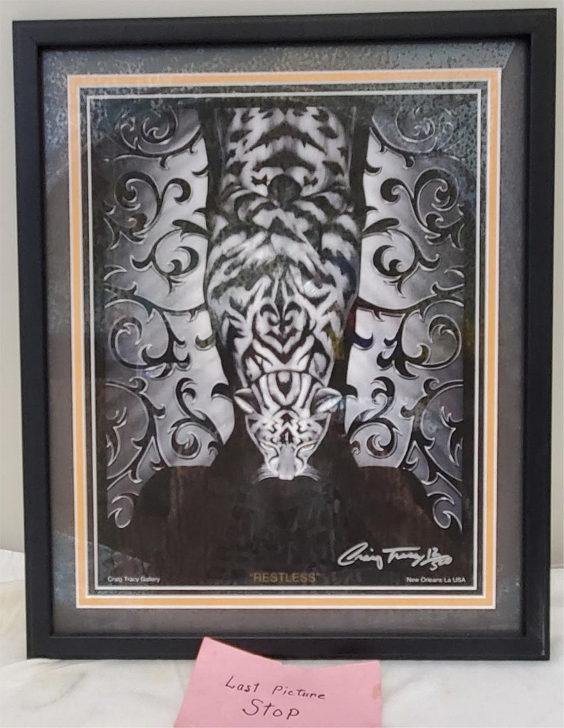 Craig Tracy 'Restless' Signed Framed Art Print old Tiger Design 11 x 14