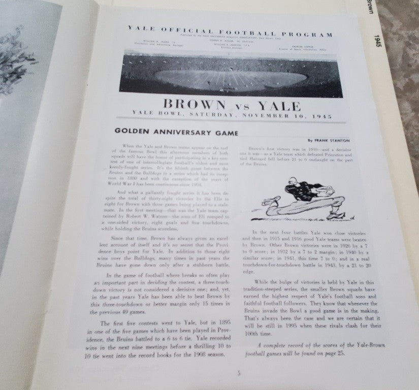 Vintage FOOTBALL Brown vs. Yale GAME Official Program Nov. 10, 1945