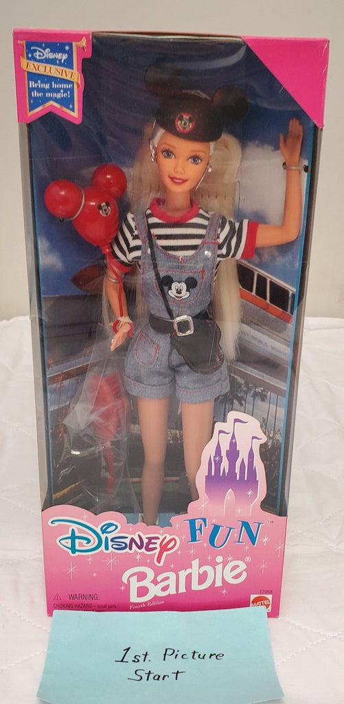 1996 Disney Fun Barbie Exclusive Mickey Overalls Balloon Castle Box Mattel #1705