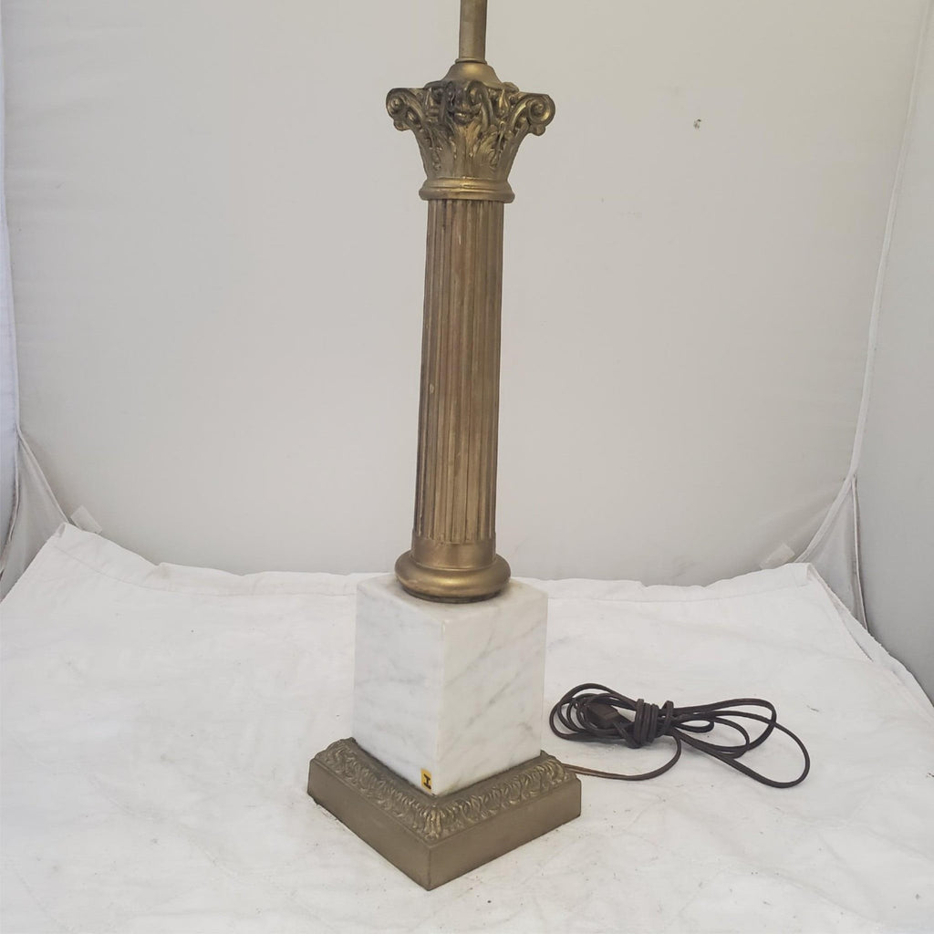 Vintage Regency White Marble Column Portable Table Lamp H