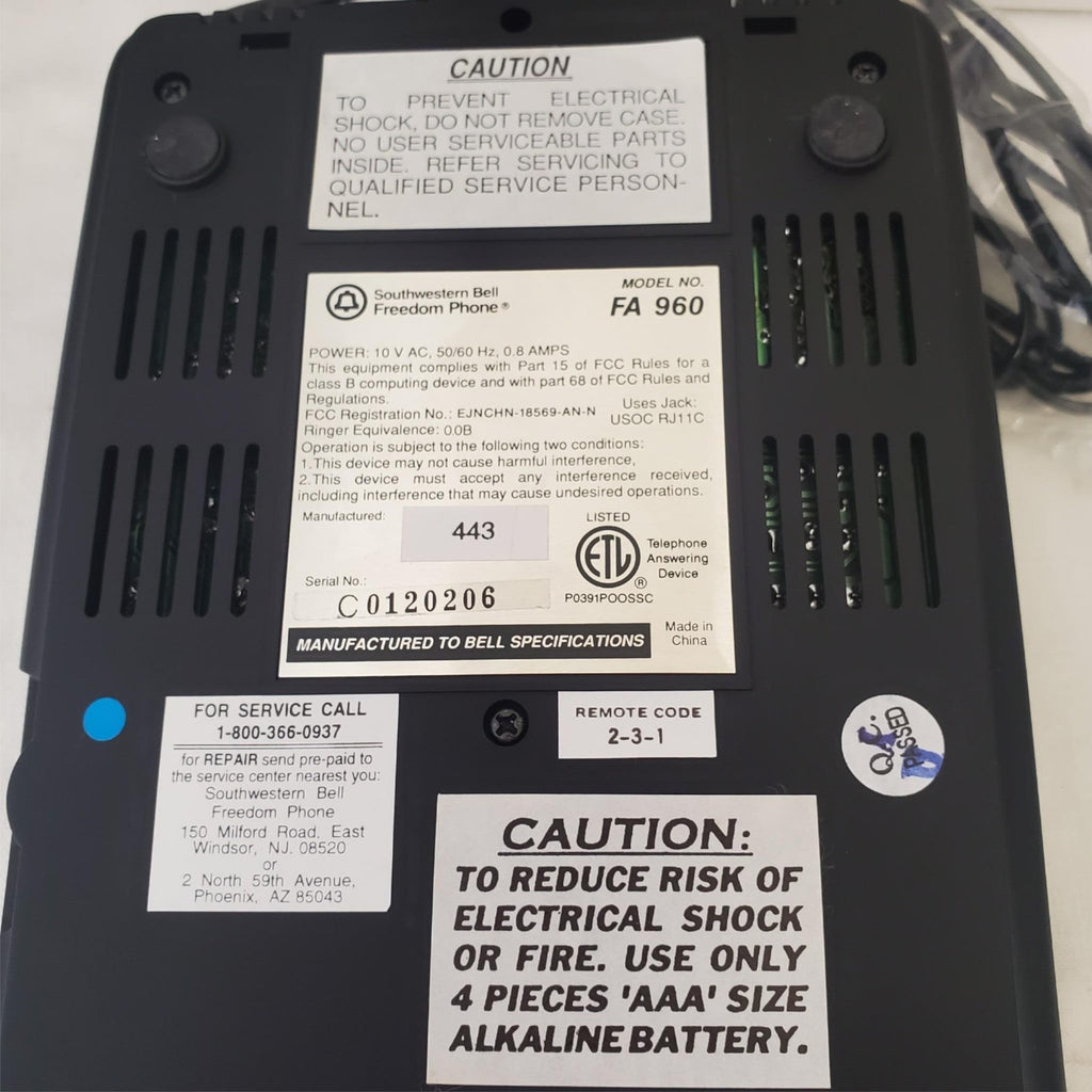 Southwestern Bell Freedom Phone Telephone Answering Machine FA 960