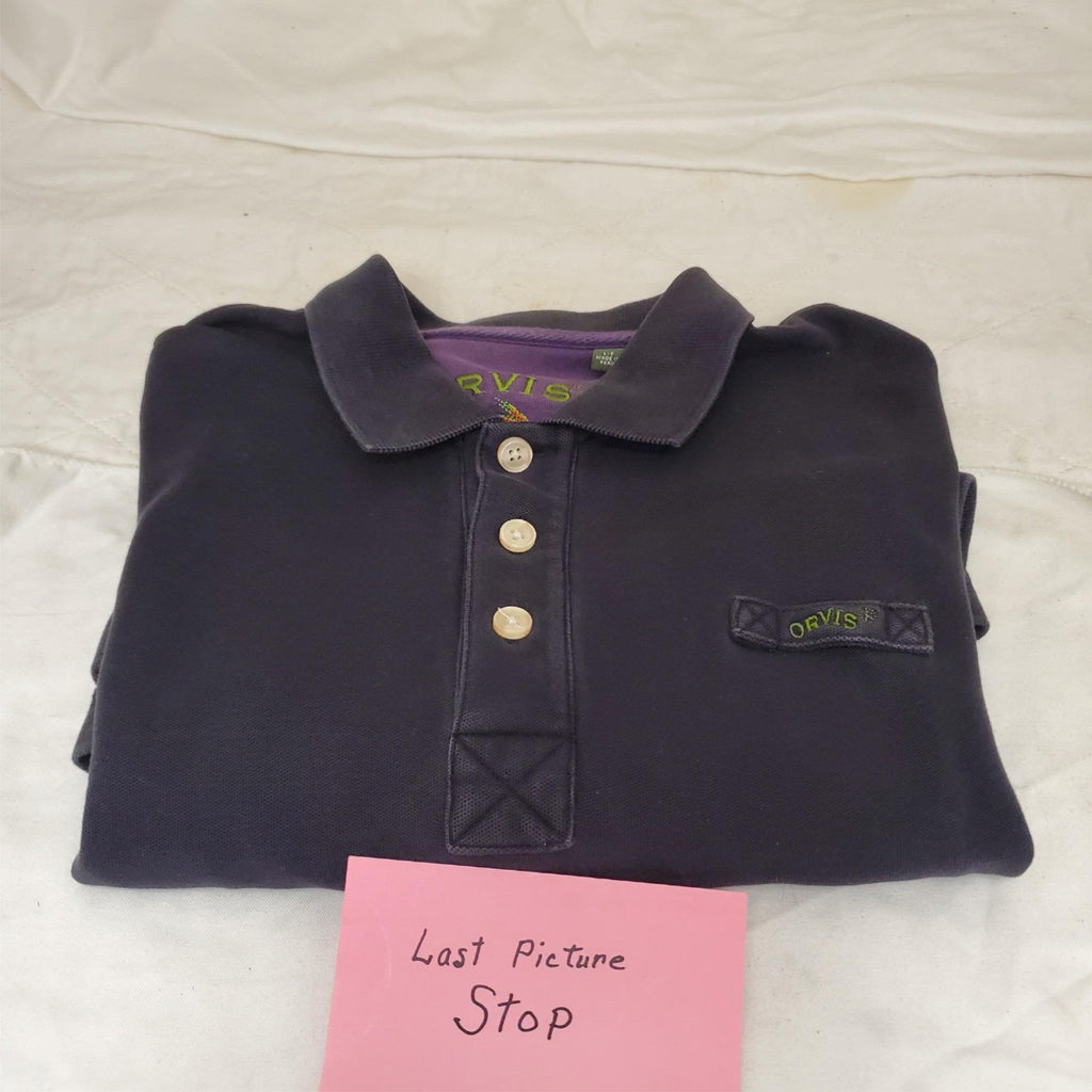 Orvis Men's Black Short Sleeve Size L-T Polo Shirt with Purple Collar