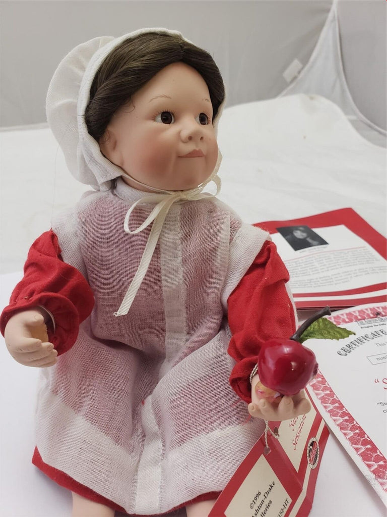 The Ashton-Drake Galleries Sweet Sensation Amish 8" Doll Red Dress Apron Apples