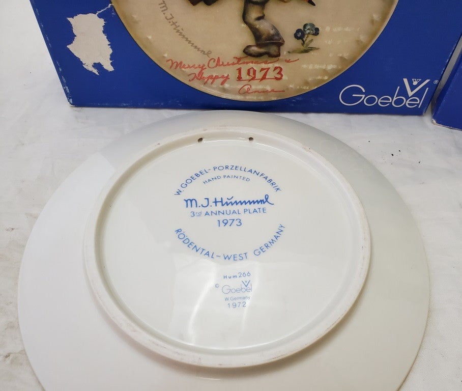 Two Original M.J. Hummel Annual Plate 1974 In Bas Relief Western Germany