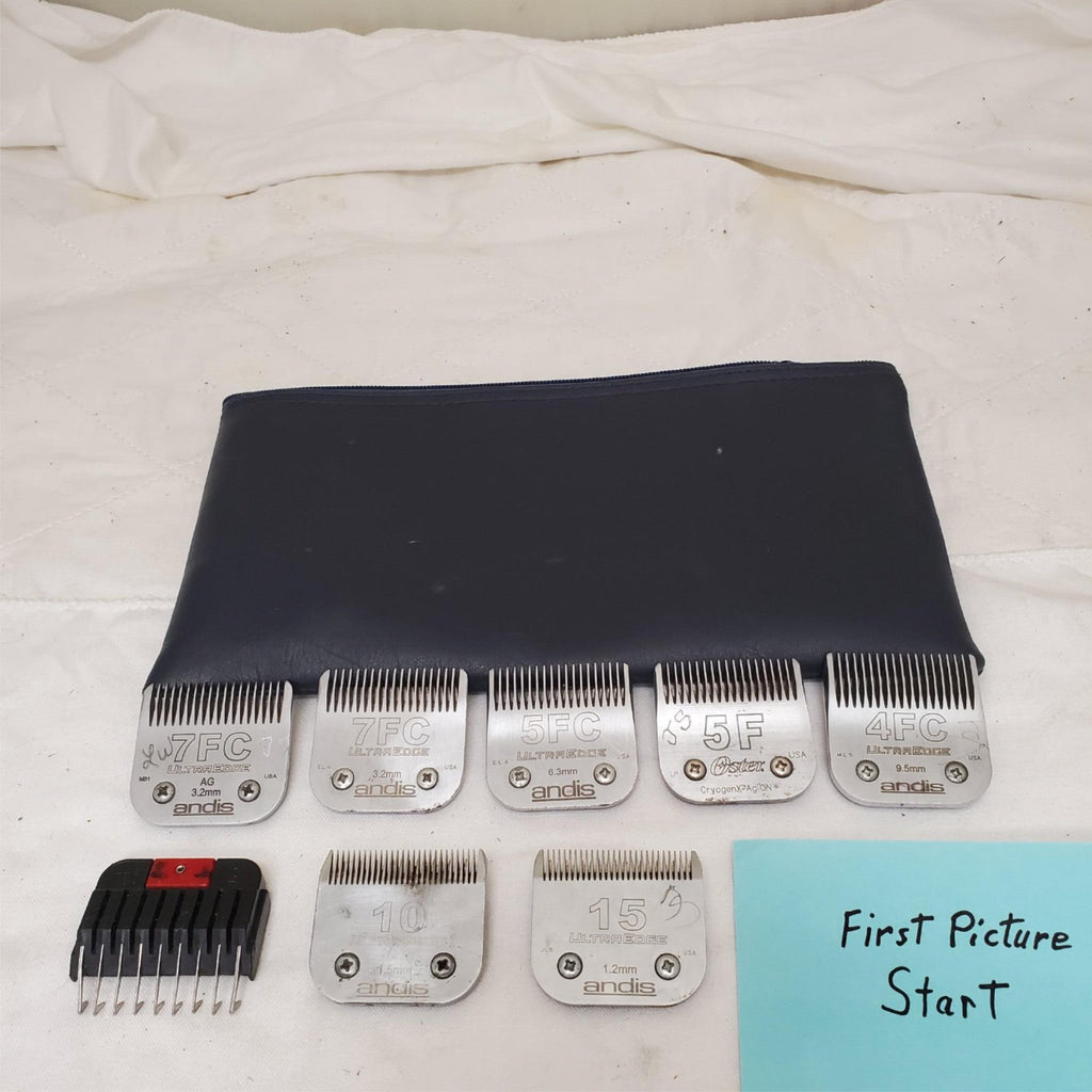 Lot of 8 Assorted Andis UltraEdge Pet Grooming Clipper Blade Set with Pouch