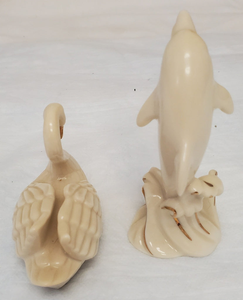 Vintage Lenox Leaping Dolphin & Swan Figurines Handcrafted with Gold Trim