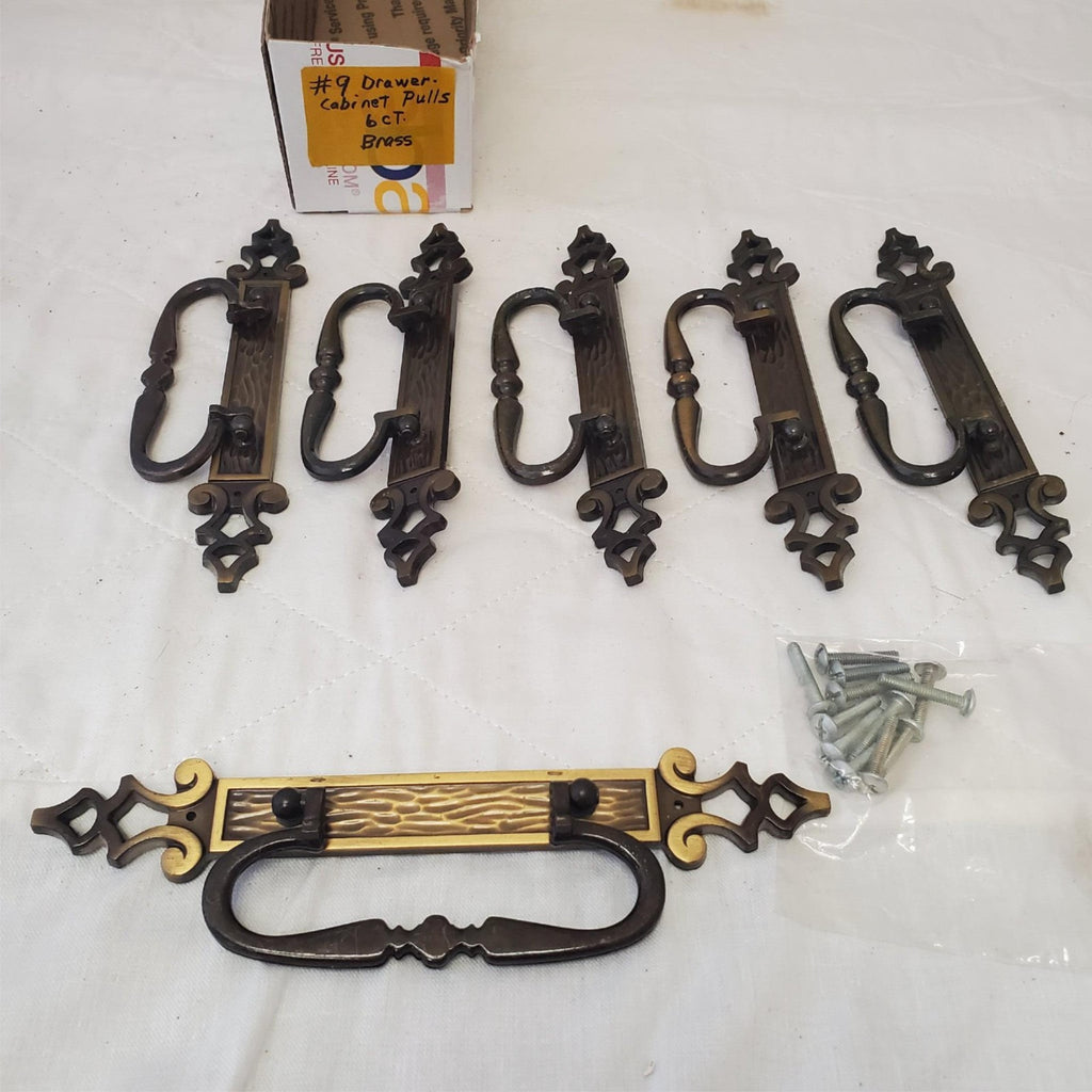 Lot of 6 Vintage Brass Drawer Pulls Bail Pull Swing Handle #9
